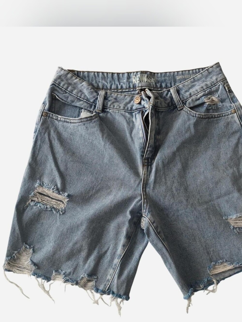 Rewash Women's Light Blue Distressed Denim Shorts